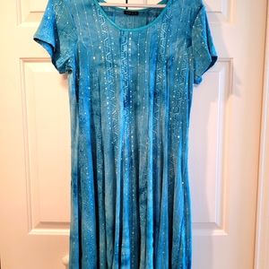 Turquoise tie dye knit dress with sequins
